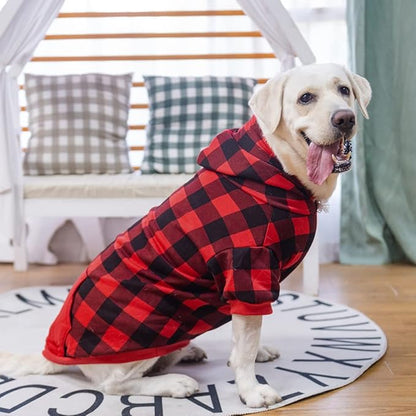 EXPAWLORER Plaid Dog Hoodie - British Style Warm Dog Sweater Shirt with Leash Hole,Pitbull Clothes Outfits,Winter Coat Apparel for All Breeds Puppy Girl Boy-Cat Apparel,Buffalo Check X-Large