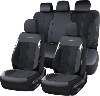 Coverado 3D Air Mesh Car Seat Cover Full Set, Sports Carbon Fiber Design, Breathable Seat Protectors Airbag Compatible Comfort Universal for Most Cars, Van,Trucks, SUV, Black