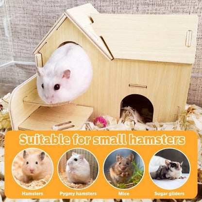 Hamster House,Tiny House with Slide House, Double-Decker Hut,Hamster Cage Accessories,Small Animal Habitat Decor for Hamster