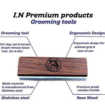 Original Deshedding Grooming Tools for Horse, Cats & Dogs Easy Ergonomic Wooden Handle Professional Brush Grooming Tool, Remove painlessly 95 Percent of Lose Hair Fur & Dirt (5 inch)