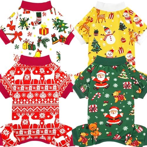 XPUDAC 4 Pack Christmas Dog Pajamas Santa Pet Clothes for Small Dogs, XL