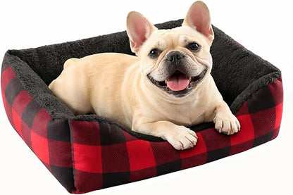Hollypet Printed Flannel Rectangle Plush Dog Cat Bed Self-Warming Pet Bed, Red Checked