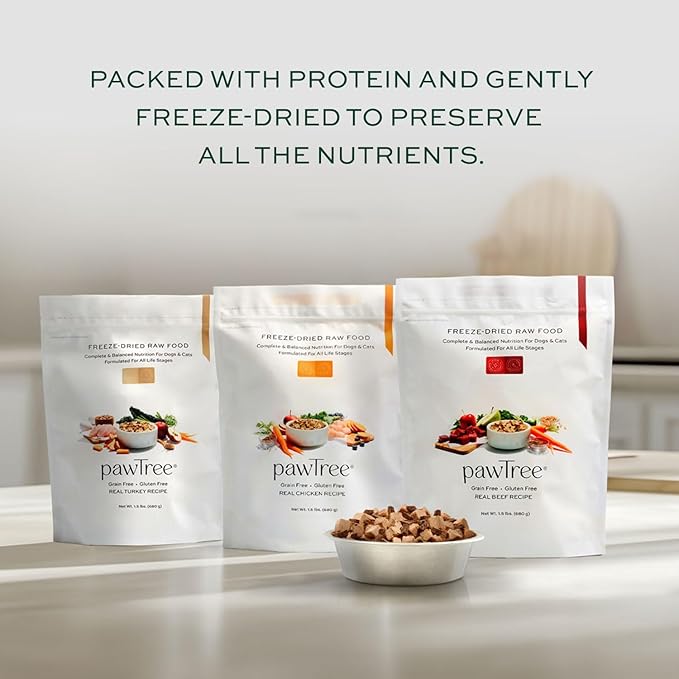 pawTree Freeze-Dried Raw Food for Dogs & Cats. Nutrient-Rich, All-Natural, Complete & Balanced Nutrition. Real Meat, Vegetables & Superfoods, Freeze-Dried for Maximum Nutrition (1.5 lbs, Turkey)