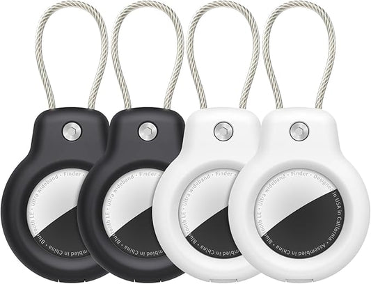 SPGUARD for AirTag Holder Case with Keychain 1st/2nd Air Tags-4 Pack for Apple Air Tag Holder with Wire Cable Lock Key Ring Chain Air Tagholder Accessories for GPS Item Tracker Kids,Keys,Luggage