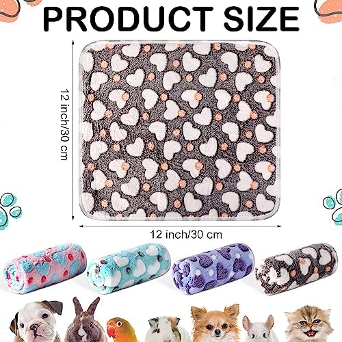 Reginary 4 Pcs Guinea Pig Fleece Cage Liners, Heart Pattern, 12 x 12 Inch