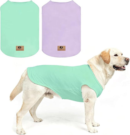 KOOLTAIL Dog Clothes for Large Dogs Boys Girls, 2 Pack Cotton Comfortable Dog T Shirts Coats for Outdoor, UV & Insect Protection Anti-Hair Loss & Lightweight Pet Vest Tank Tops Apparel,Green&Purple,XL