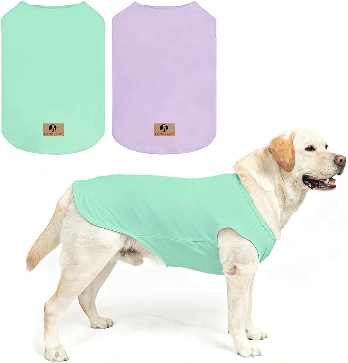KOOLTAIL Dog Clothes for Large Dogs Girl Boy, 2 Pack Cotton Comfortable Dog T Shirts Coats for Outdoor, UV & Insect Protection Anti-Hair Loss & Lightweight Pet Vest Tank Tops Apparel,Green&Purple, 3XL