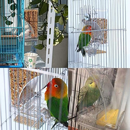 Hamiledyi No Mess Bird Cage Feeder Automatic Parrot Seed Feeders with Perch Acrylic Transparent Seed Food Container Cage Accessories for Small and Medium Parakeets Lovebirds