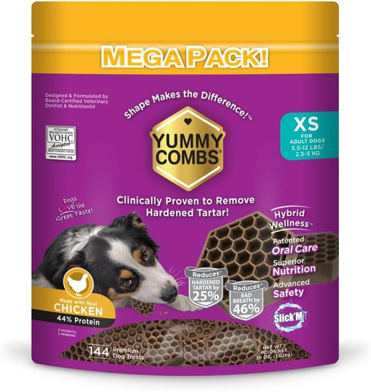 Yummy Combs Dog Dental Treats – Vet VOHC Approved – Delicious Chicken Protein – Removes Tartar with Cleaning Comb Shape – Dental Dog Treats for Extra Small Dogs (36oz, 144 Count)
