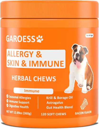 Dog Allergy Relief Chews- Allergy & Immune Probiotics, Support Seasonal Allergies, Gut & Digestive Health, Dog Itching Skin,Paw & Ears Relief- Bacon Flavor -120 Count (1 Pack/Try it)
