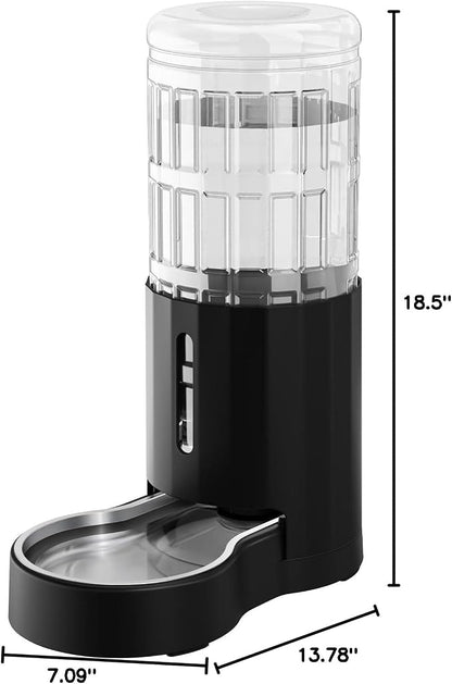 CZPET Dog Water Bowl Dispenser 9.5L, Wider Mouth Gravity Refilling (Black) | With Stainless Steel Bowl Gravity Waterer, Large Capacity and Drinking Area Noise-Free for Pets