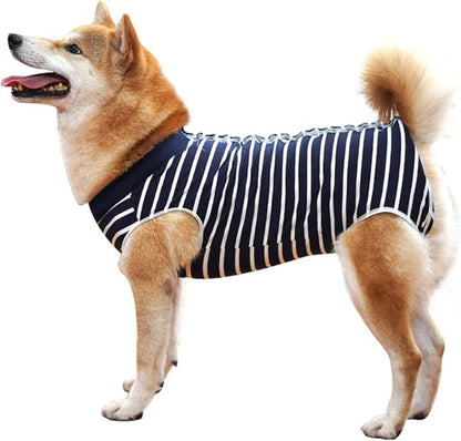 Dotoner Dog Recovery Suit Abdominal Wound Puppy Surgical Clothes Post-Operative Vest Pet After Surgery Wear Substitute E-Collar & Cone(2XL, Blue Stripe)