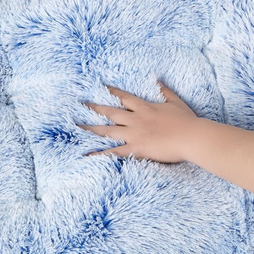 EHEYCIGA Fluffy Dog Crate Bed for Large Dogs, Plush Faux Fur Pad, Blue