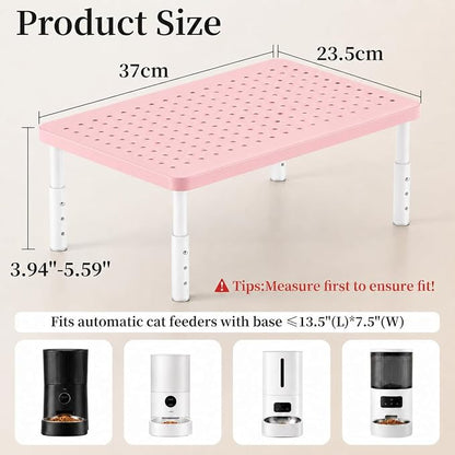 Adjustable Automatic Cat Feeder Stand - Elevated Cat Feeder Stand with 3 Height Settings, Fits Most Automatic Feeders & Tradition Bowls, Raised Pet Feeding Table Station for Cats & Small Dogs - Pink