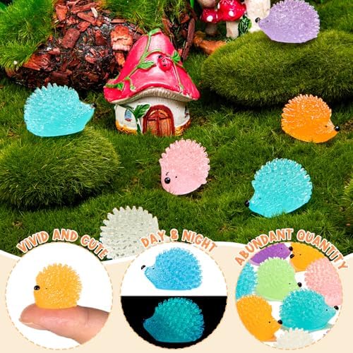 60PCS Luminous Mini Resin Hedgehogs Tiny Resin Hedgehogs for Dollhous