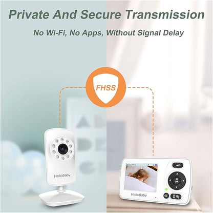 HelloBaby HB30 Video Baby Monitor with Digital Camera and Audio, No WiFi No App Safety Baby Monitor, 8 Languages, Auto Night Vision, 1000ft Transmission Range, 2.4 inch Portable Screen