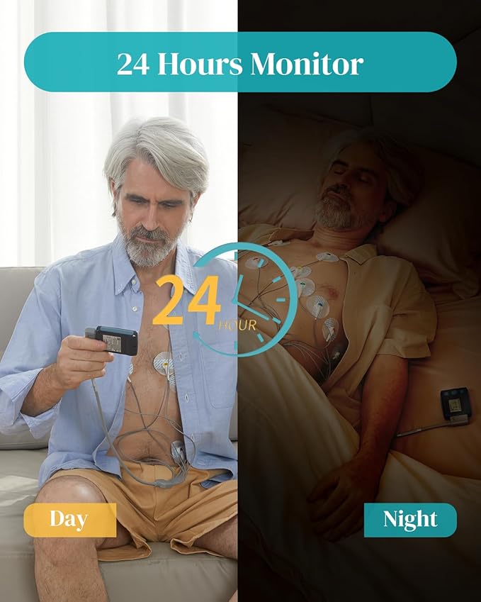 Portable 12-Lead Heart Monitor with AI Analysis for Home Use, 24 Hours Recording, Stand-Alone Machine with LCD Screen, Software Compatible with Mac & Windows, TH12