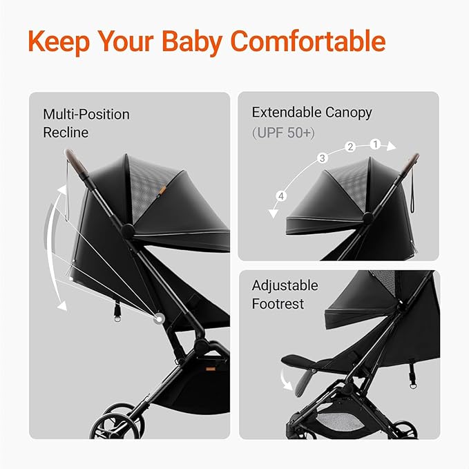 MAMAZING Ultra Air Lightweight Baby Travel Stroller with Carbon Fiber Frame, Compact & Airplane-Friendly, One-Handed Fold, 11.6 lbs, Perfect for Toddlers, Jet