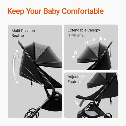 MAMAZING Ultra Air Lightweight Baby Travel Stroller with Carbon Fiber Frame, Compact & Airplane-Friendly, One-Handed Fold, 11.6 lbs, Perfect for Toddlers, Jet