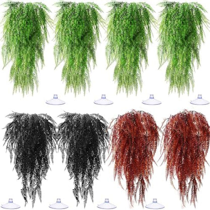 Suncalla 8 Pack Reptile Plants Terrarium Hanging Plant Vine Boston Climbing Terrarium Plant with Suction Cup for Bearded Dragons Lizard Crested Gecko Snake Crab Tank(Vivid Series,3 Colors)