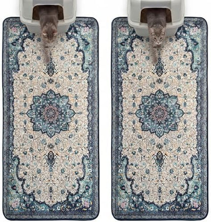 Hompet Cat Litter Mat 2 Pack, 24.8x54 Large Machine Washable Trapping Mats for Cats, Super Absorbent & Urine-Proof Cat Litter Box Mat for Floor, Waterproof & Non Slip Kitty Litter Rug