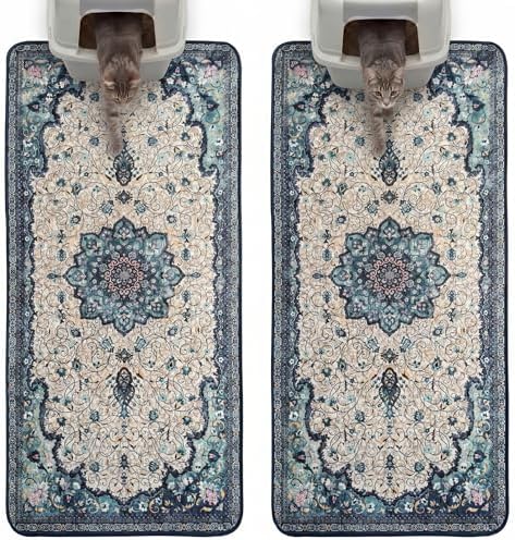 Hompet Cat Litter Mat 2 Pack, 24.8x54 Large Machine Washable Trapping Mats for Cats, Super Absorbent & Urine-Proof Cat Litter Box Mat for Floor, Waterproof & Non Slip Kitty Litter Rug