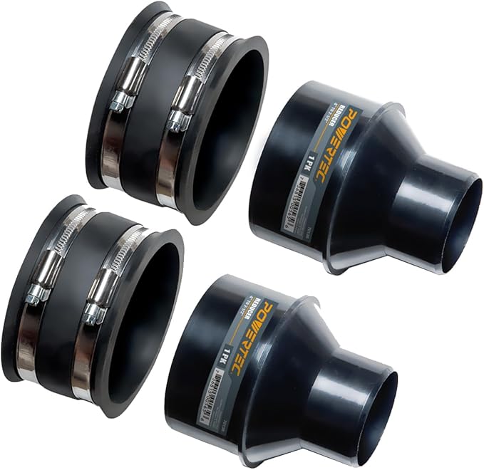 POWERTEC 70322-P2 4 Inch to 2-1/2 Inch Reducer and 4 Inch Dust Control Flex Cuff with Stainless Steel Hose Clamps, Dust Collection Fitting for Woodworking Dust Collection Hose and Dust Ports, 2 Sets