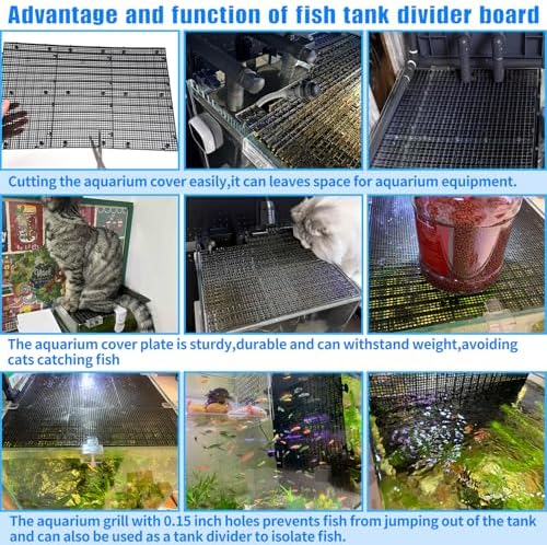 Plastic Egg Crate Grip Panel Fish Tank Divider Aquarium Divider Filter Bottom Fish Tank Isolation Board Egg Crate Tray (Black, 8pcs 11.8X5.9 Inch with 0.15 Inch Hole)