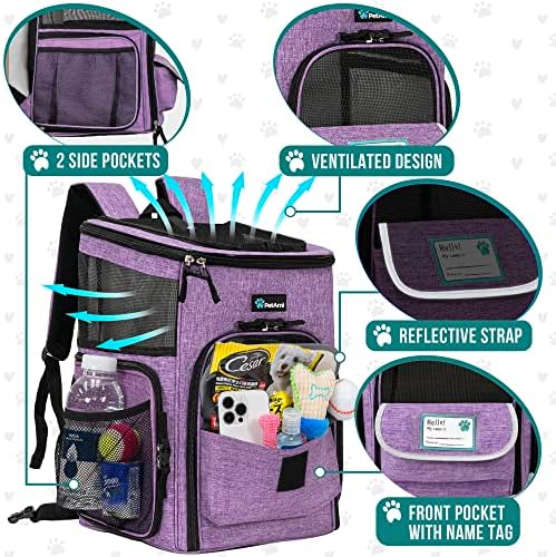 PetAmi Dog Backpack Carrier, Airline Approved 4-Way Entry Cat Bag, Purple