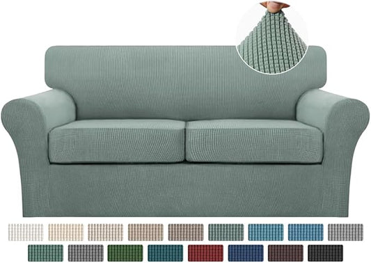 Turquoize 3 Piece Sofa Covers for 2 Cushion Couch Sofa Slipcover Soft Couch Cover for Dogs-Washable Sofa Furniture Covers with 2 Individual Cushion Covers (2 Cushion Sofa, Dark Cyan)