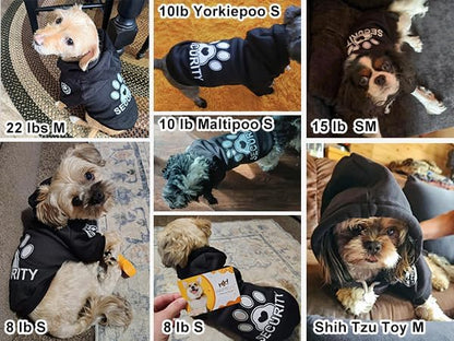 BEAUTYZOO Security Dog Hoodie Sweaters for Small Medium Large Dogs, Brushed Fleece Dog Clothes with Hat,Soft Winter Fall Coat All Weather Pullover, Classic Halloween Costume with Leash Hole, Black L