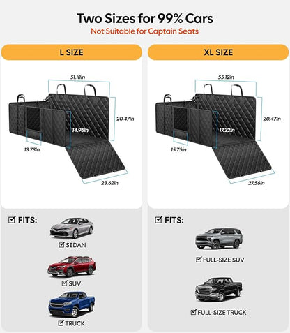Wigoo Dog Truck Seat Cover for Back Seat, 450lb Support Hard Bottom Hammock for 1–4 Large Dogs, Waterproof & Anti-Scratch Backseat Protector, Car Bed Extender for Truck & SUV, Size-XL, Black