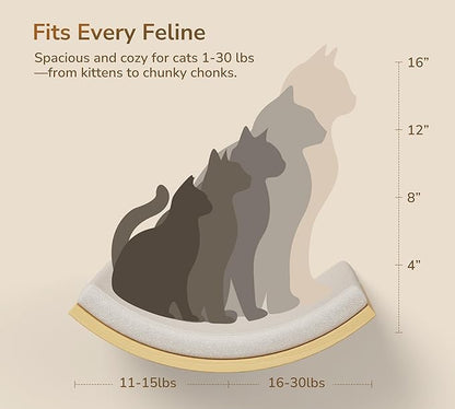 Wood Cat Wall Shelf with Soft Foam Cushion, Curved Cats Wall Bed for Large Cats, Floating Cat Perch for Sleeping & Climbing
