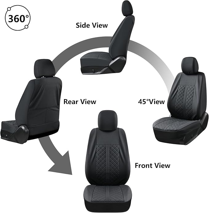 Truckiipa 2 Front Tacoma Seat Covers Leather Car Seat Covers Waterproof Truck Seat Cushion Protector Covers Fit for 2016-2023 Toyota Tacoma Double Crew Cab, Front Pair, Black