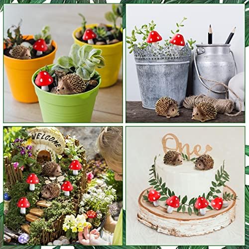 Queekay Fairy Garden Hedgehog Miniature Figurines, Resin Mushroom Decor