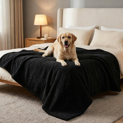 Black Waterproof Calming Pet Blankets for Dogs Reversible Fluffy Sherpa Fleece Pets Blanket for Dog Cats Warm Couch Sofa Beds Covers Washable (Black,XL-85x57in)