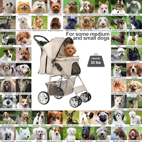 4-Wheel Pet Stroller for Small Dogs and Cats, Up to 33 lb, Gray