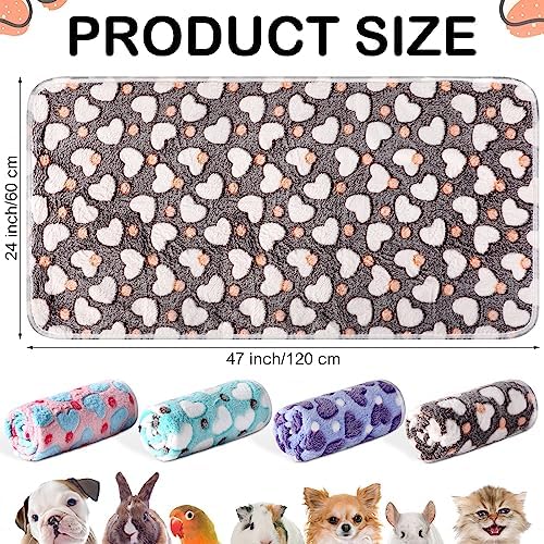 Reginary 4 Pcs Guinea Pig Fleece Cage Liners, Heart Pattern, 24 x 47 Inch