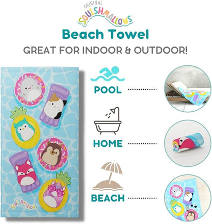 Franco Squishmallows Super Soft Cotton Bath/Pool/Beach Towel, 58 in x 28 in