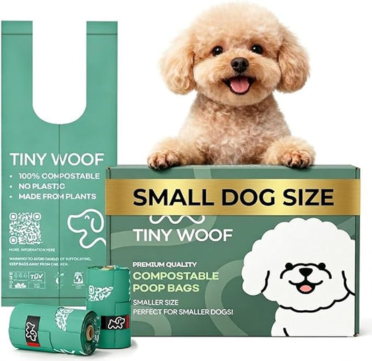 Small Dog Poop Bags – Biodegradable & Compostable Dog Poop Bags with Tie Handles | TINY WOOF Mini Poo Bags (360 Count) Chihuahua, Pomeranian, Toy Poodle and Puppies