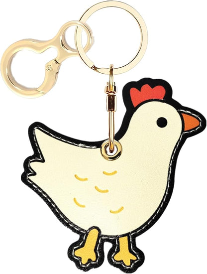 Leather Airtag Keychain Case Holder,Cute Protective Apple Air Tag Cover with Key Ring,Anti-Scratch Hidden Finder GPS Tracker Case for Wallet Keys,Bag,Pets,Backpack(ChickA)