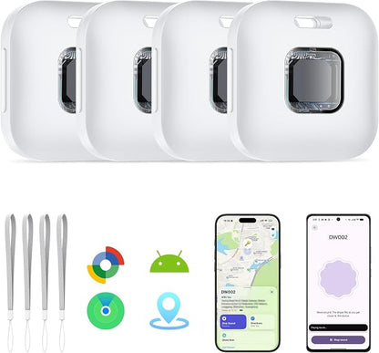 Hoxe Air Tracker Tags-4 Pack for iOS & Android, Smart Tag for Key, Bag, Pet | Dual System Luggage Tracker Compatible with Apple Find My & Google Find Hub App, Bluetooth Key Finder Replaceable Battery