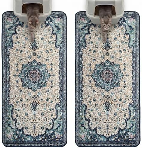 Hompet Cat Litter Mat 2 Pack, 24x60 Large Machine Washable Trapping Mats for Cats, Super Absorbent & Urine-Proof Cat Litter Box Mat for Floor, Waterproof & Non Slip Kitty Litter Rug