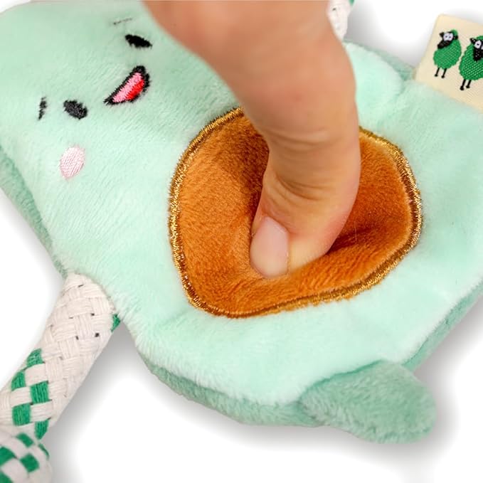 Green Sheep Squeaky Avocado Dog Toy, Plush Puppy Toys for Small Dogs to Keep Them Busy, Eco-Friendly Recycled Cotton Rope Pet Toy
