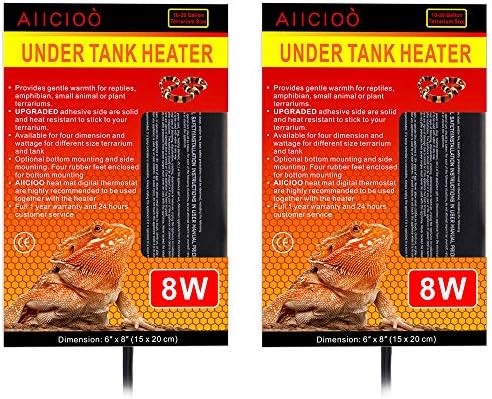 Aiicioo Reptile Heating Pad - 6x8Inch Hermit Crab Heater Heat Mat for Reptiles Snake Lizard Terrarium 8 Watt 2Pack