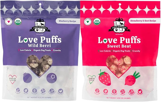 Lord Jameson Wild Berri and Sweet Beat Bundle – Low Calorie Dog Training Treats, Organic Crunchy Dog Treats, Gluten Free & Plant-Based, USDA Certified, Made in USA