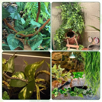 PINVNBY 10 PCS Reptile Plants Vine, Terrarium Hanging Flexible Climbing Artificial Leaves Reptile Hide, Bearded Dragon Tank Accessories, Terrarium Decor for Leopard Gecko Lizard Snake Geckos