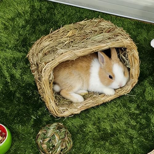 Hamiledyi Bunny Grass House Guinea Pig Grass Bed Hand-Woven Hay Hut Natural Seagrass Balls for Dwarf Rabbit Guinea Pig Chinchilla Ferret Hedgehog