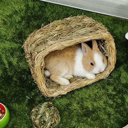 Hamiledyi Bunny Grass House Guinea Pig Grass Bed Hand-Woven Hay Hut Natural Seagrass Balls for Dwarf Rabbit Guinea Pig Chinchilla Ferret Hedgehog