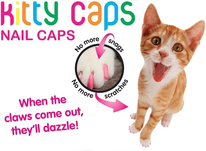 Kitty Caps Nail Caps for Cats, Hot Purple & Hot Pink - Safe, Stylish & Humane Alternative to Declawing Stops Snags & Scratches, Medium (9-13 lbs), 40 Count